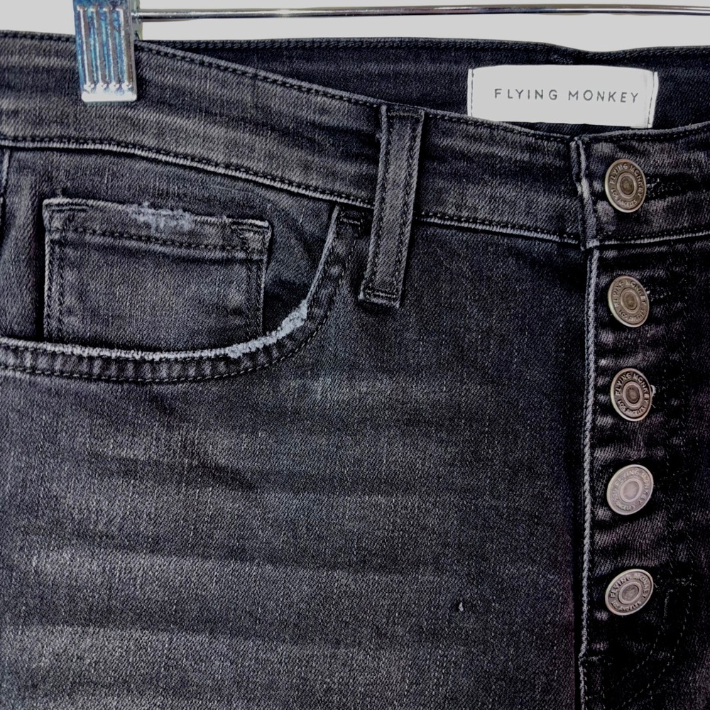 Flying Monkey Women's Black High Rise Button Fly Skinny Jeans Size 29 - Picture 2 of 6